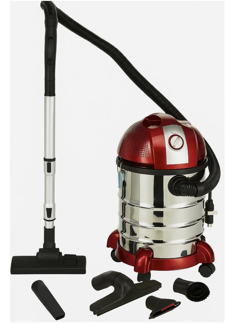 Wet and Dry Drum Vacuum Cleaner with Cyclone System 20L – Washable HEPA Filter – Includes Floor Nozzle, Upholstery Tool, Suction and Dusting Nozzles