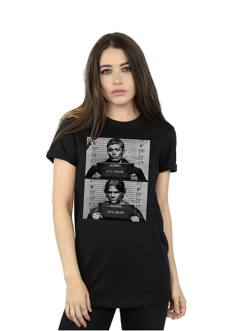 Supernatural Womens/Ladies Winchester Mugshot Cotton Boyfriend T-Shirt - Black