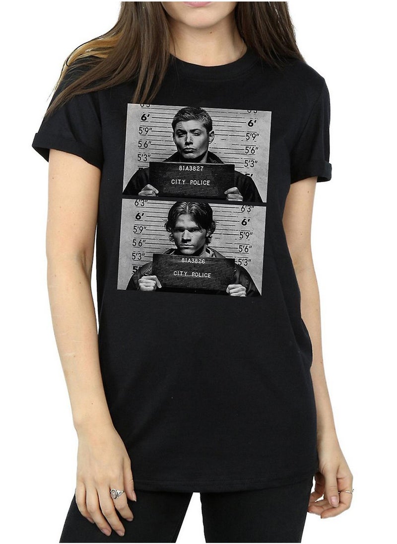 Supernatural Womens/Ladies Winchester Mugshot Cotton Boyfriend T-Shirt - Black
