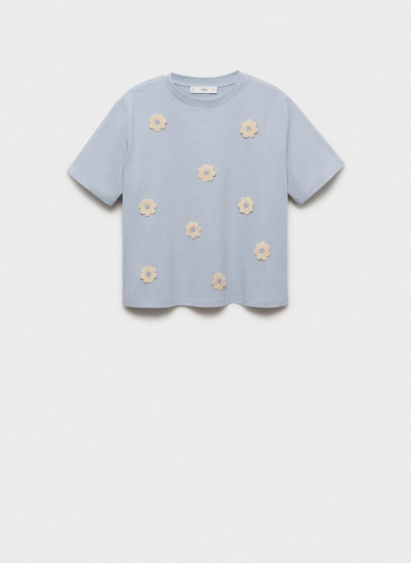 Flower Detail Crew Neck T-Shirt