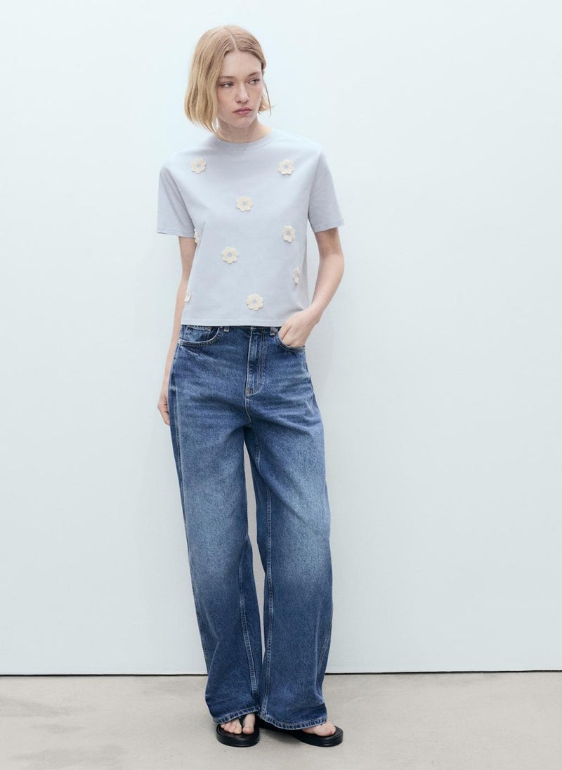 Flower Detail Crew Neck T-Shirt