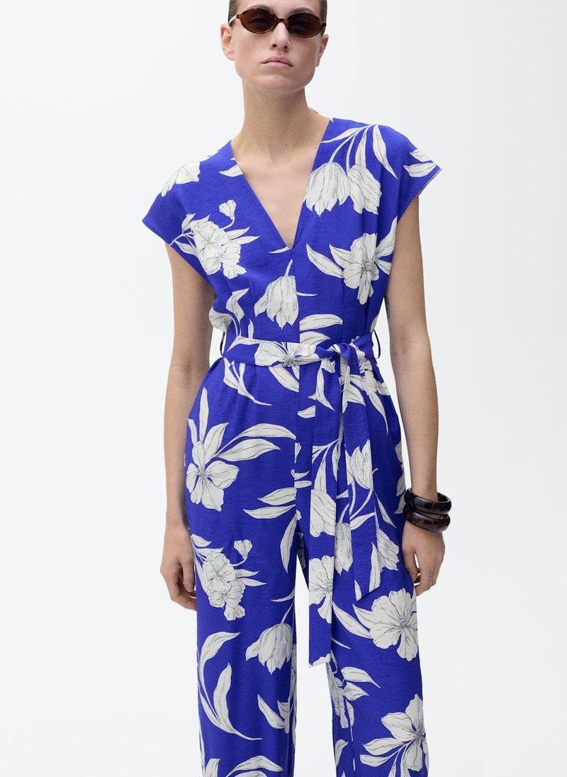 Long Cropped Belt Jumpsuit