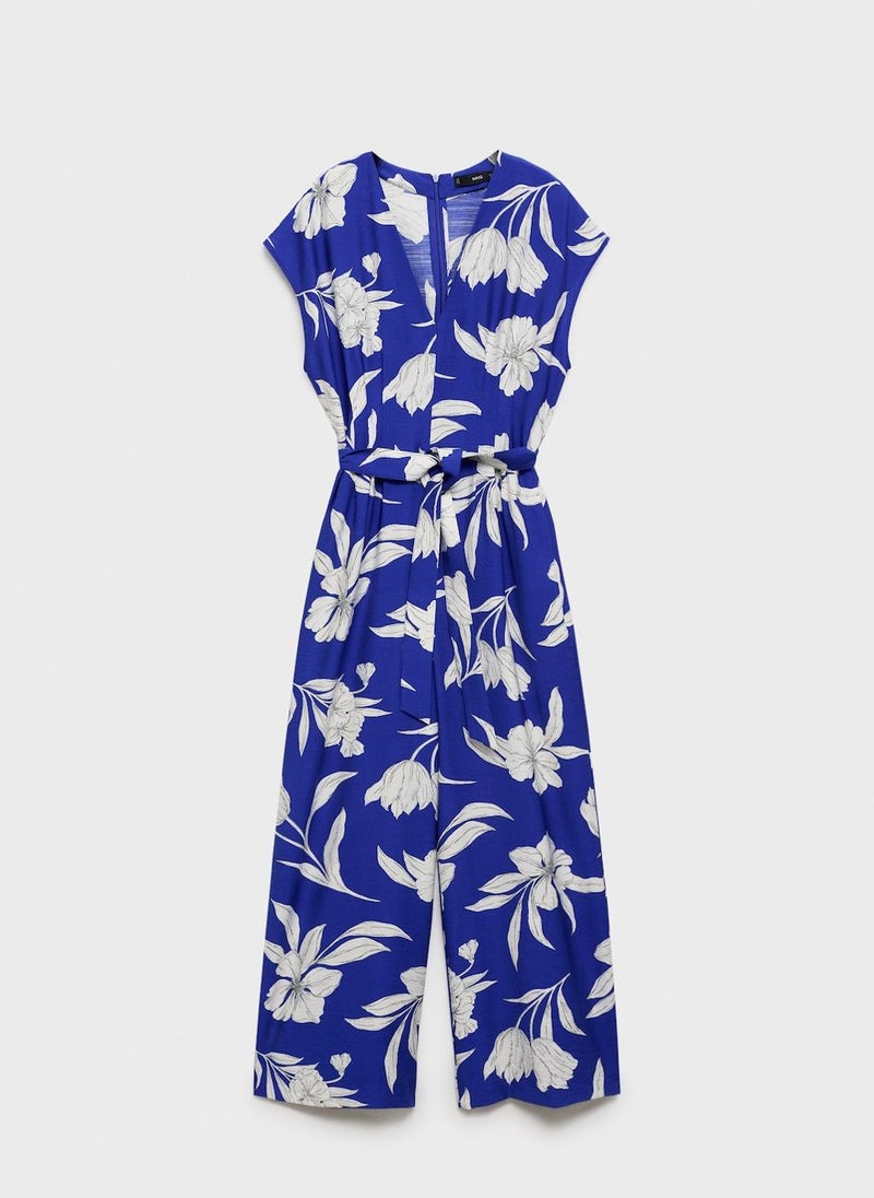 Long Cropped Belt Jumpsuit