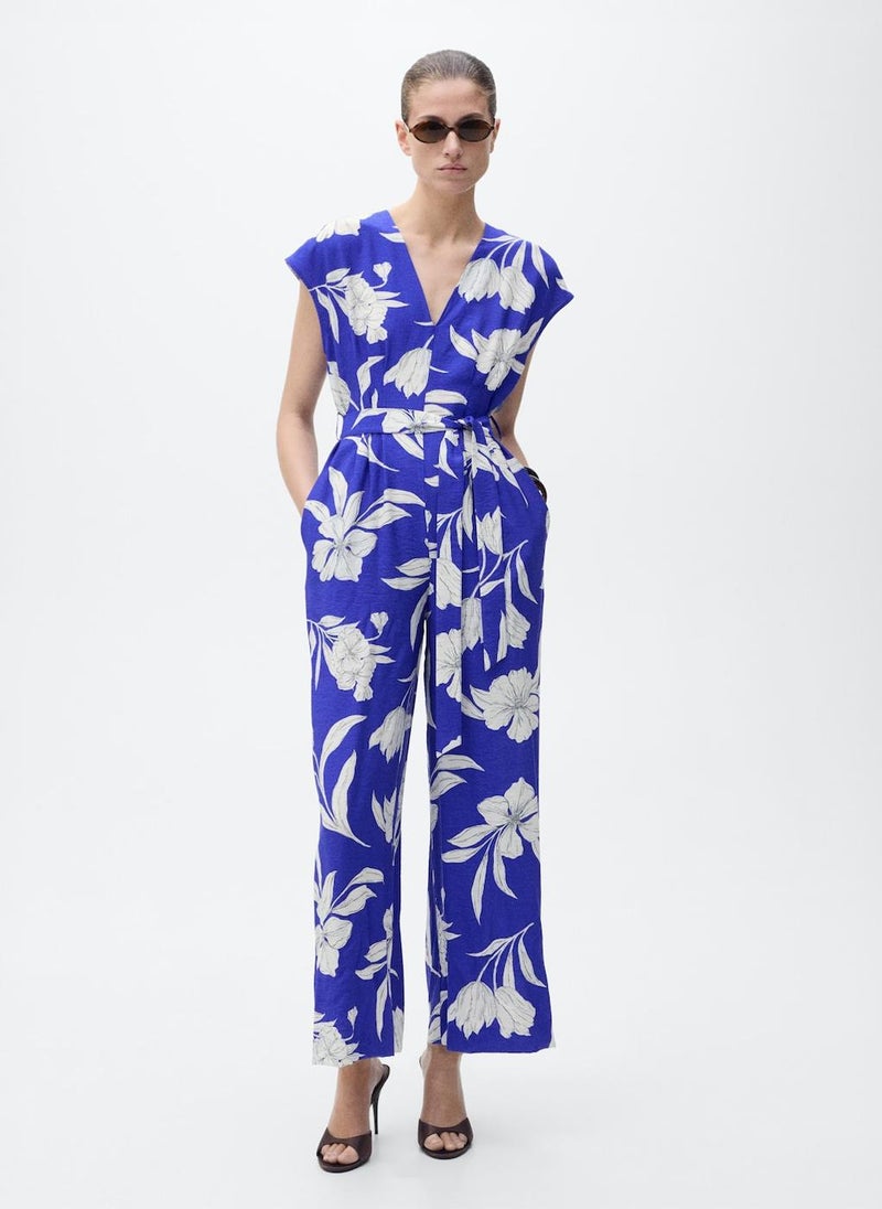Long Cropped Belt Jumpsuit