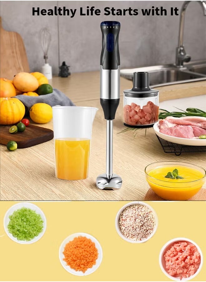 1000W 5-Speed 4-IN-1 Hand Blender/Mixer with Chopper & Stainless Steel Whisk, 700 ml Beaker & 500 ml Chopper Bowl – Ideal Stick Blender for Kitchen & Baby Food