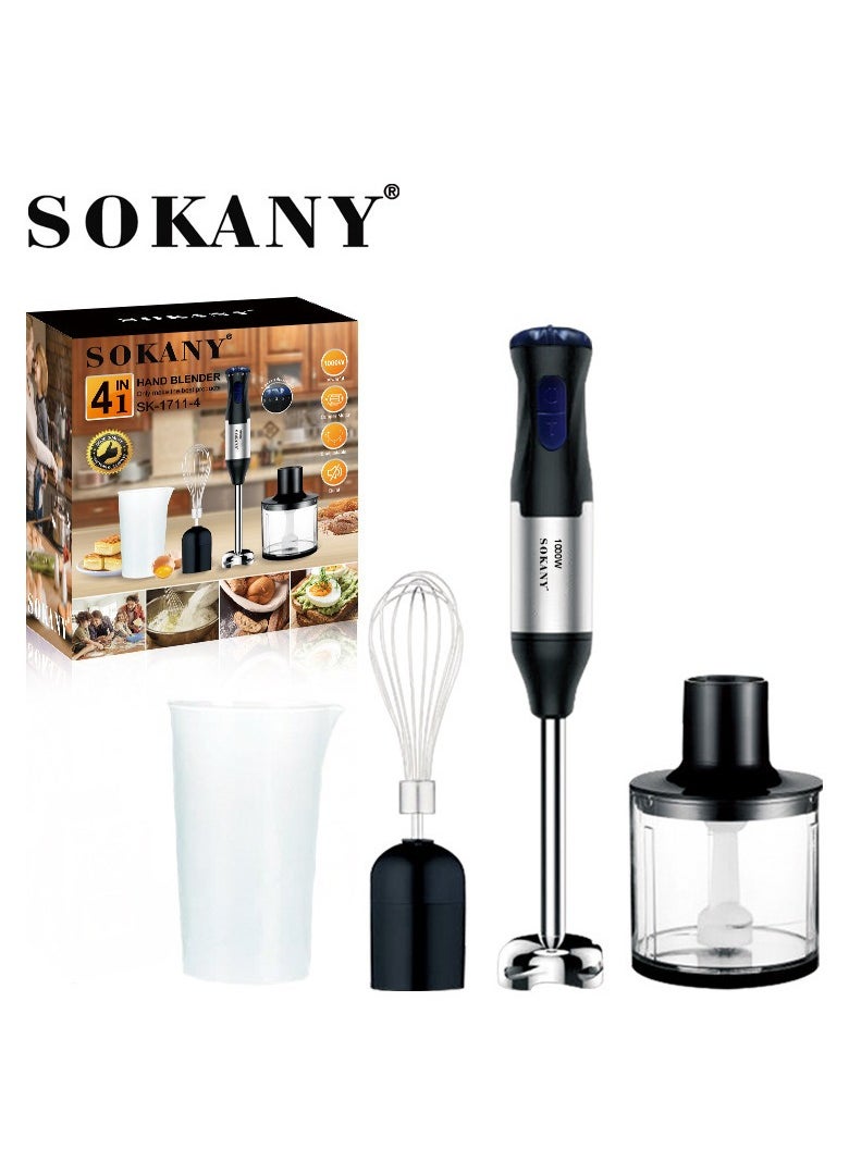 1000W 5-Speed 4-IN-1 Hand Blender/Mixer with Chopper & Stainless Steel Whisk, 700 ml Beaker & 500 ml Chopper Bowl – Ideal Stick Blender for Kitchen & Baby Food