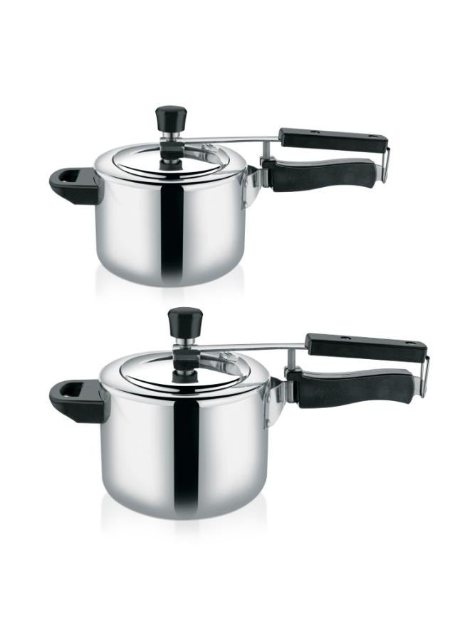Royalford 5 liter and 3 liters Aluminum Pressure Cooker Combo| Durable Construction with Firm and Comfortable Handles/ Non-Induction SILVER 3 Litter and5 Littercm