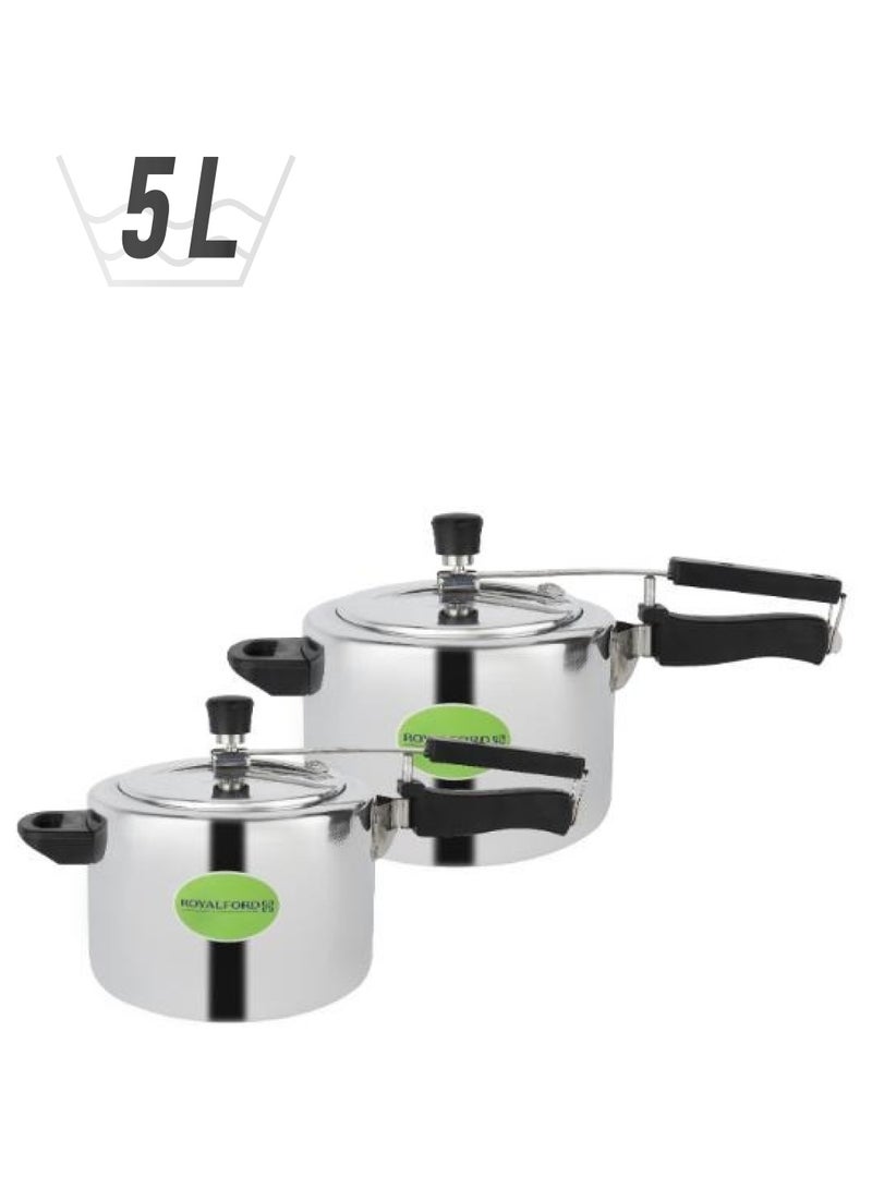 Royalford 5 liter and 3 liters Aluminum Pressure Cooker Combo| Durable Construction with Firm and Comfortable Handles/ Non-Induction SILVER 3 Litter and5 Littercm