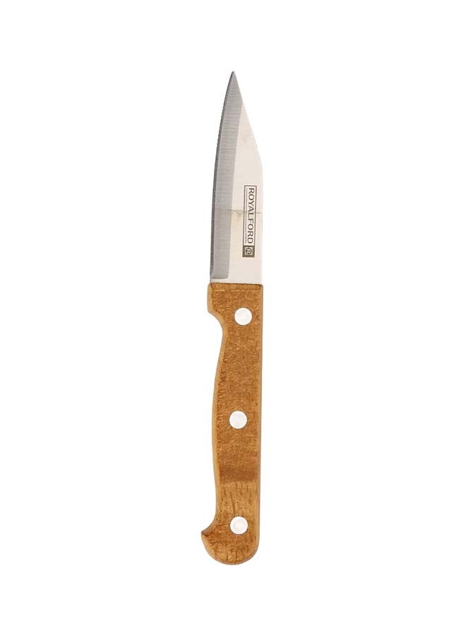 Royalford Kitchen Knife Set- RF12265/ Pack of 7, Includes Chef, Slicer, Utility, Paring Knife and Scissors/ Stylish Pinewood Holder, Ergonomic Design with Comfortable Wooden Handle Multicolor
