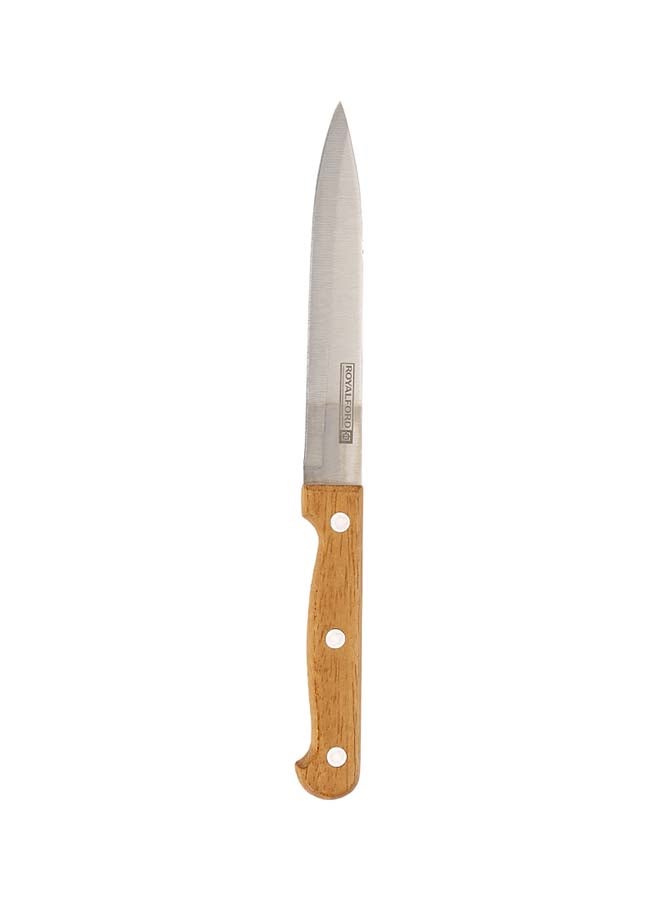 Royalford Kitchen Knife Set- RF12265/ Pack of 7, Includes Chef, Slicer, Utility, Paring Knife and Scissors/ Stylish Pinewood Holder, Ergonomic Design with Comfortable Wooden Handle Multicolor