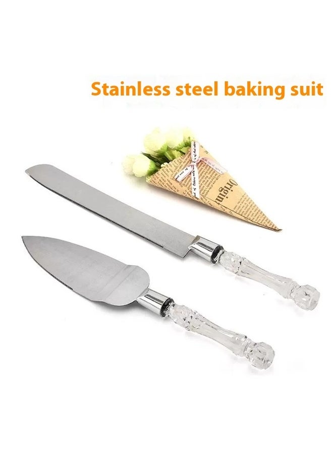 2- Piece Cake Knife ， Cake Knife and Server Set Acrylic Stainless Steel Faux Crystal Handle Holiday