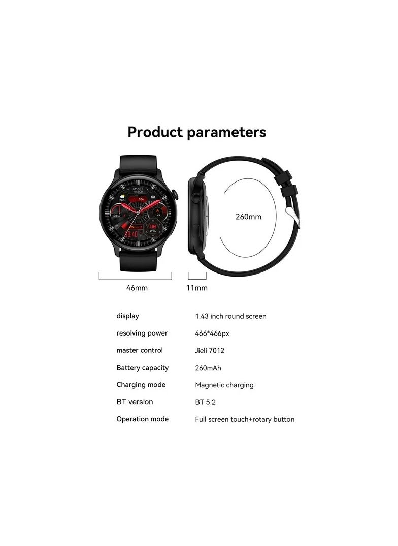 Flipkind HK85 Smartwatch 1.43 Inch Display  Control Men Women Sport Watch Music Control Measures Heart Rate Blood Pressure Smart Watch Full Touch Screen Tempered Glass (Black)