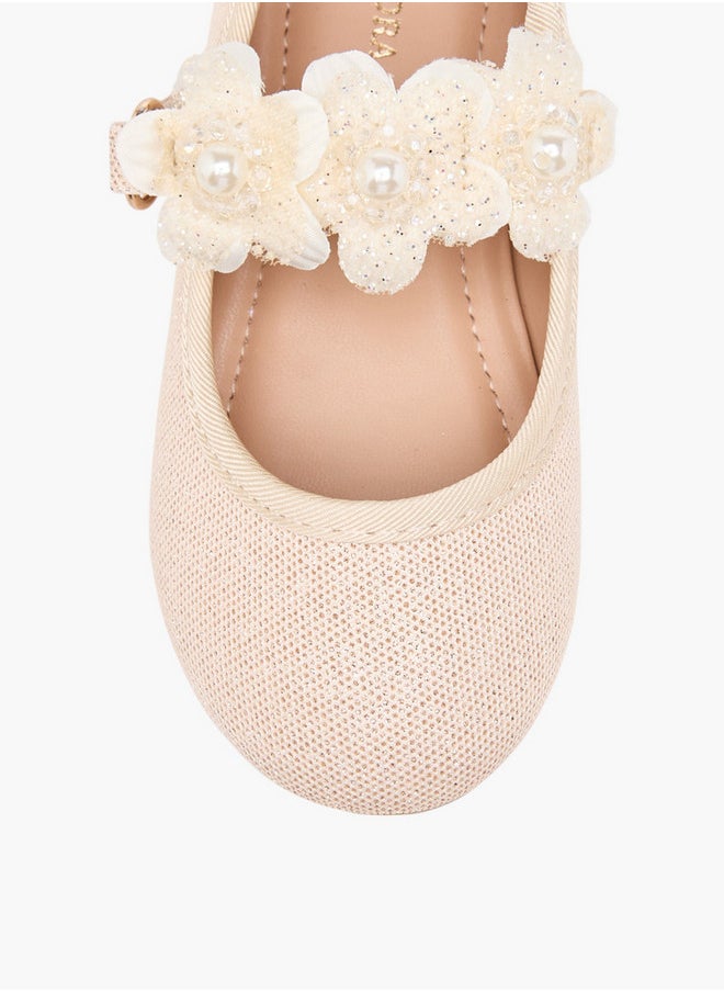 Girls Floral Applique Ballerina Shoes with Hook and Loop Closure