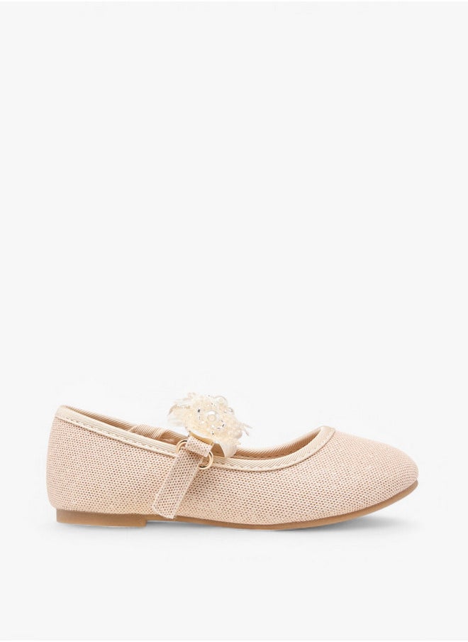 Girls Floral Applique Ballerina Shoes with Hook and Loop Closure