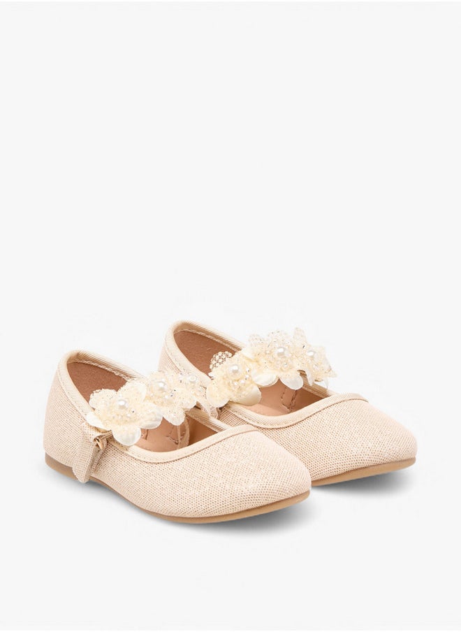 Girls Floral Applique Ballerina Shoes with Hook and Loop Closure
