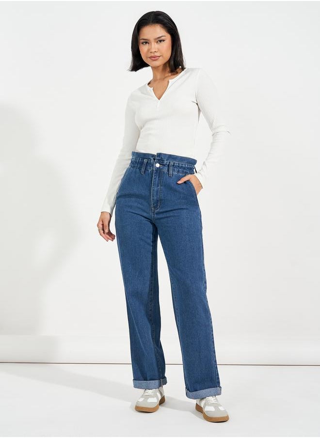 High Rise Straight Fit Paper Bag Waist Jeans