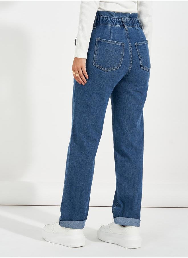 High Rise Straight Fit Paper Bag Waist Jeans