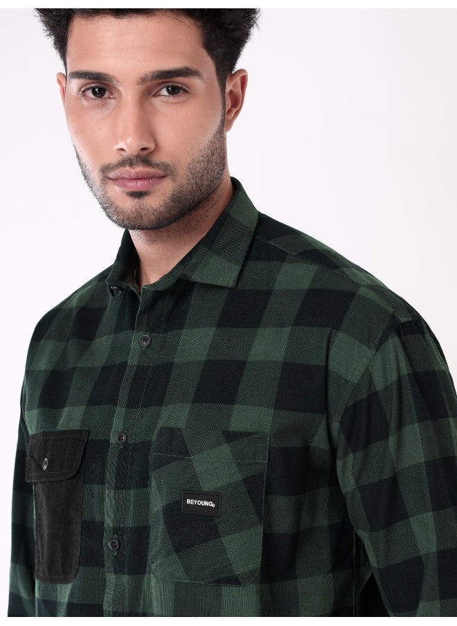 Dark Green  Checked Shirt for Men