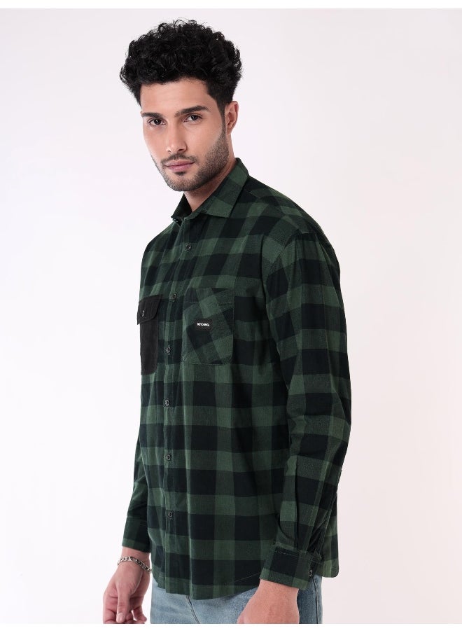 Dark Green  Checked Shirt for Men