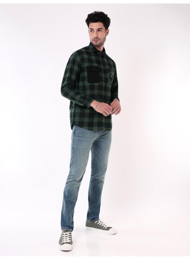 Dark Green  Checked Shirt for Men