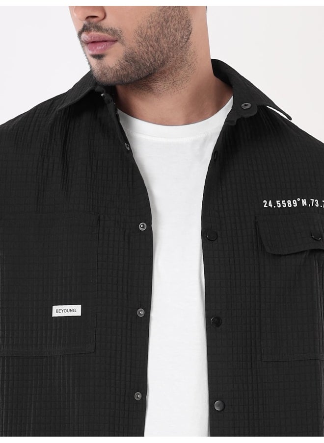 Black Textured Shirt for Men