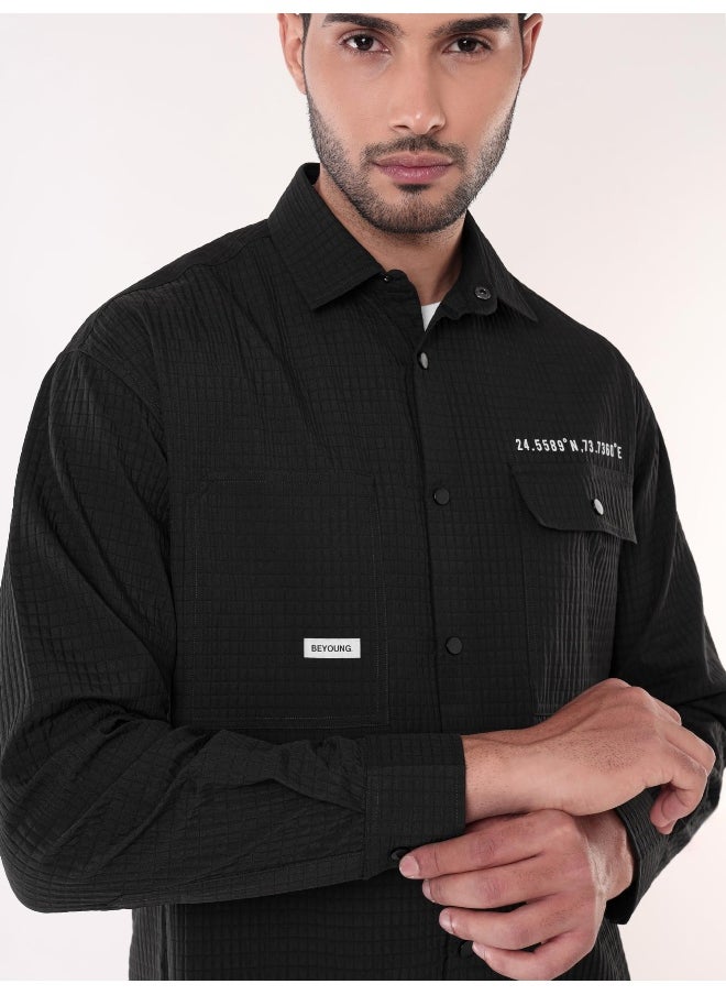 Black Textured Shirt for Men