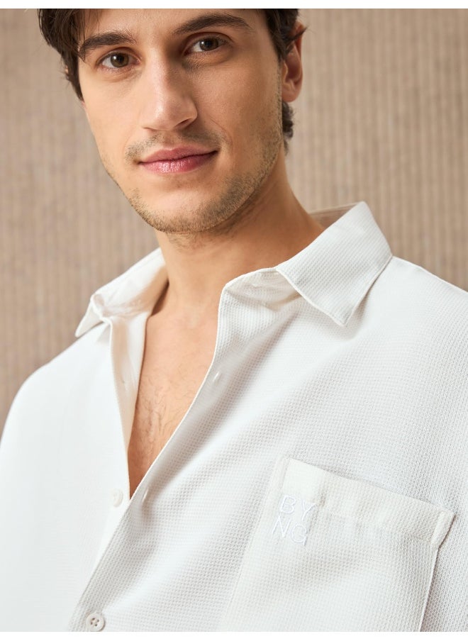 White Half Sleeve Waffle Shirt for Men