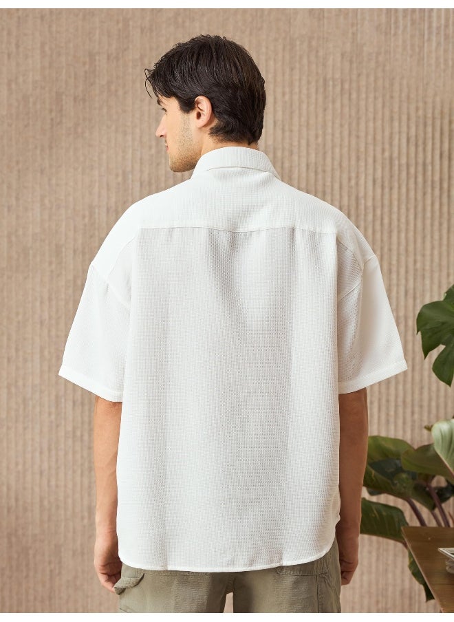 White Half Sleeve Waffle Shirt for Men