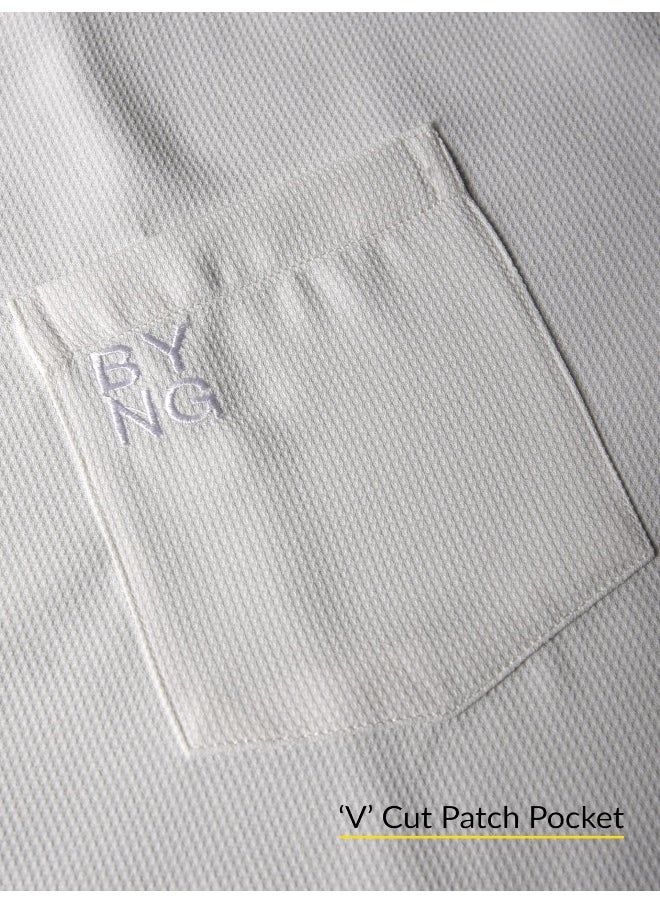 White Half Sleeve Waffle Shirt for Men