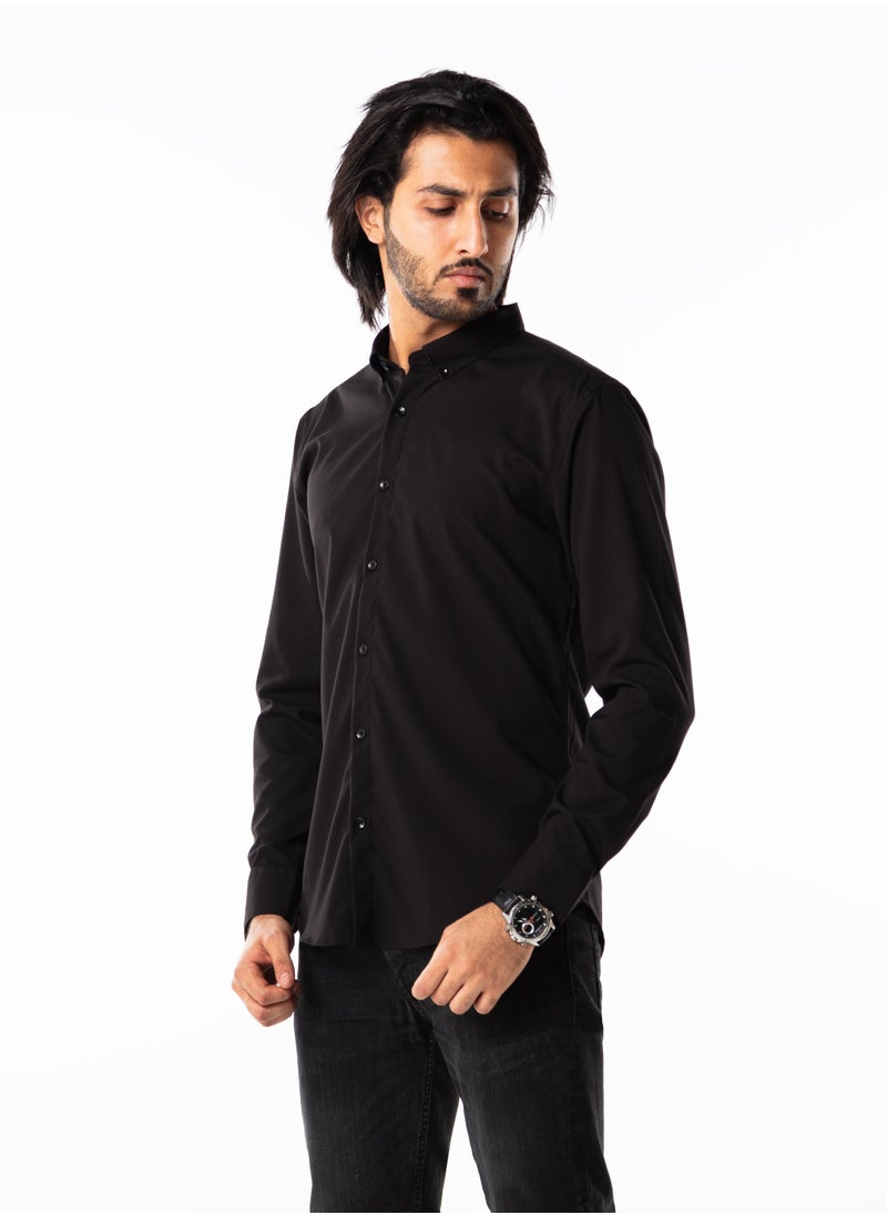 Men’s Formal Black Shirt | Long Sleeve Slim Fit Business Shirt