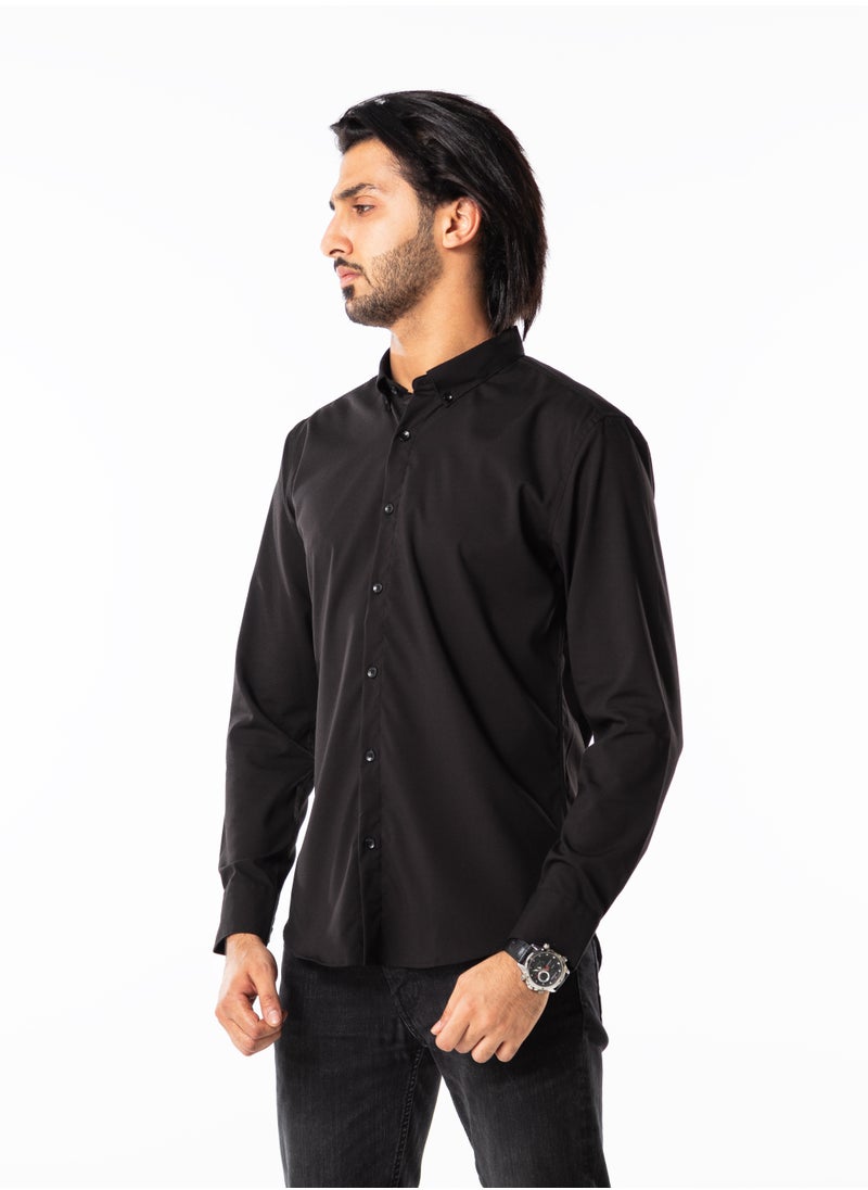 Men’s Formal Black Shirt | Long Sleeve Slim Fit Business Shirt
