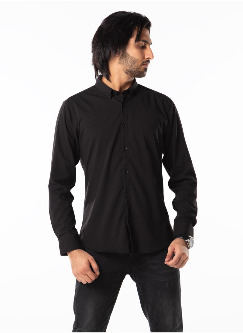 Men’s Formal Black Shirt | Long Sleeve Slim Fit Business Shirt