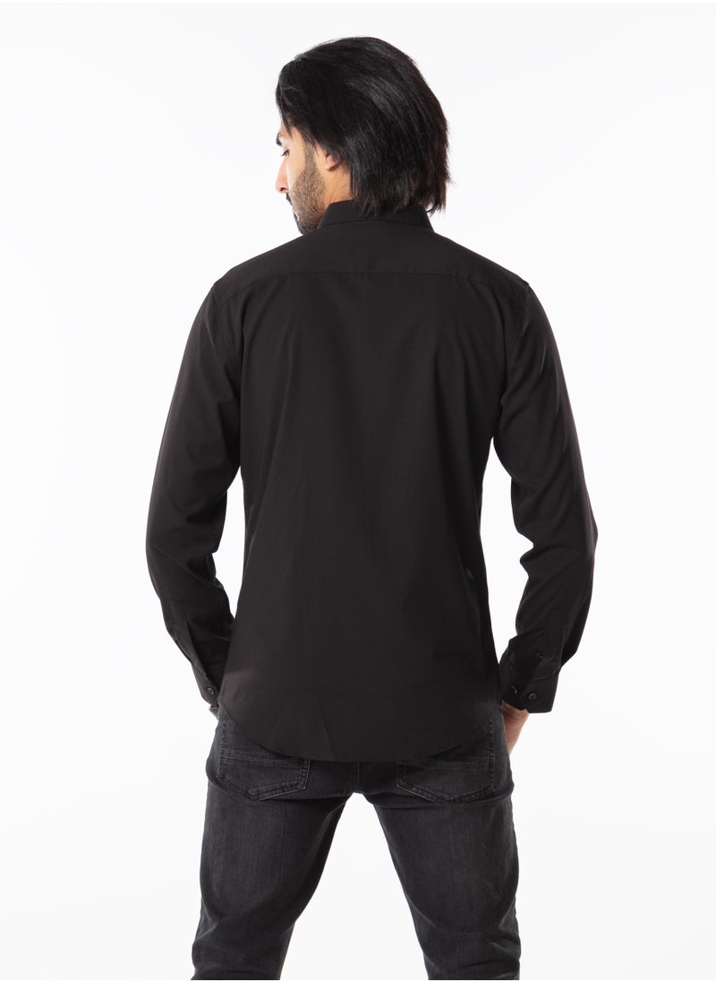 Men’s Formal Black Shirt | Long Sleeve Slim Fit Business Shirt