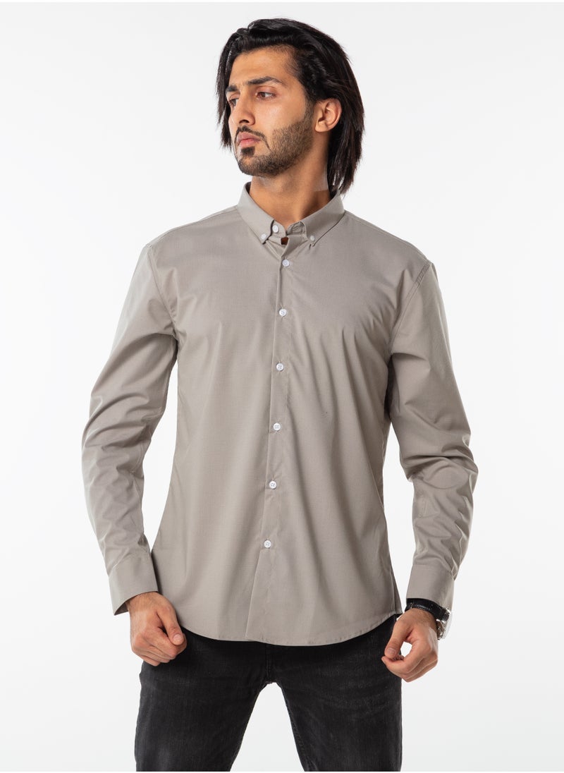 Men’s Formal Gray Shirt | Long Sleeve Slim Fit Business Shirt