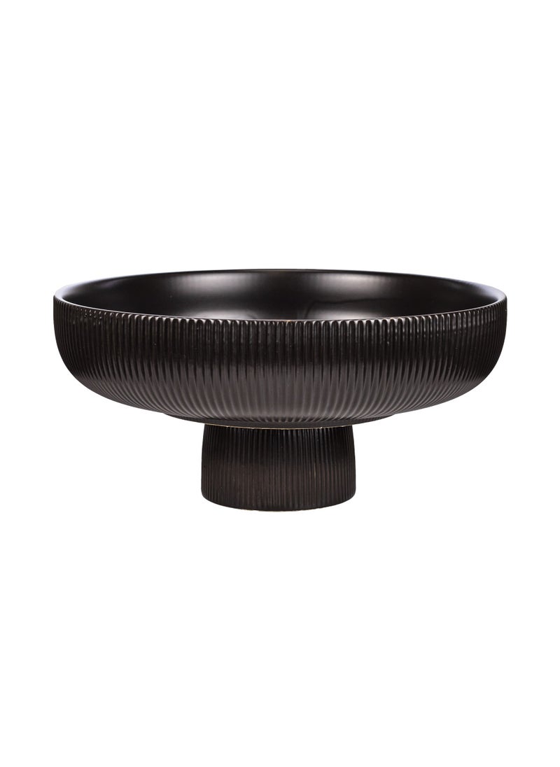Gulf Flowers Black Ceramic Vase Plate on Stem – D30cm x H13cm Decorative Pedestal Bowl for Flower & Candle Display – Modern Centerpiece Stand for Home, Office & Event Décor