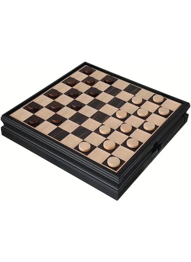 2-in-1 Wooden Checkers & Chess Board Game Set with Storage Drawer & Magnetic Bases Pieces, Premium Traditional Educational Toy for Adults & Kids Gift (Size, 38x38cm) Black/Brown