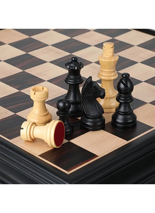 2-in-1 Wooden Checkers & Chess Board Game Set with Storage Drawer & Magnetic Bases Pieces, Premium Traditional Educational Toy for Adults & Kids Gift (Size, 38x38cm) Black/Brown