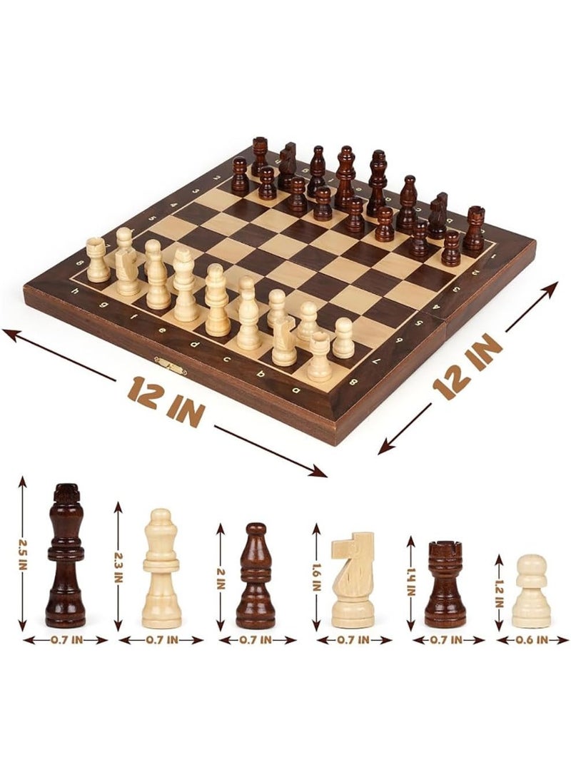 Magnetic Wooden Chess Board Game Set 12 Inches, Handmade Premium Folding Travel Traditional Educational Toy for Adults & Kids Gift (Brown)