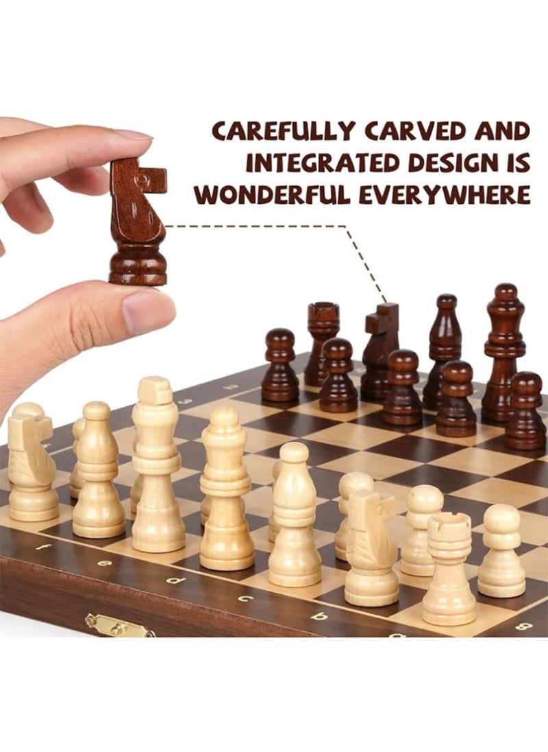 Magnetic Wooden Chess Board Game Set 12 Inches, Handmade Premium Folding Travel Traditional Educational Toy for Adults & Kids Gift (Brown)