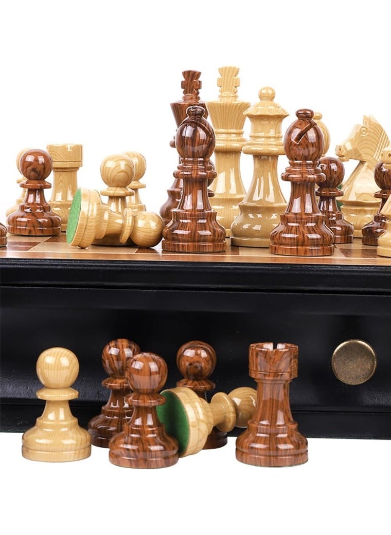 Wooden Chess Board Game Set with Storage Drawers, Premium Traditional Educational Toy for Adults & Kids Gift (Size, 45x45cm) Black/Brown