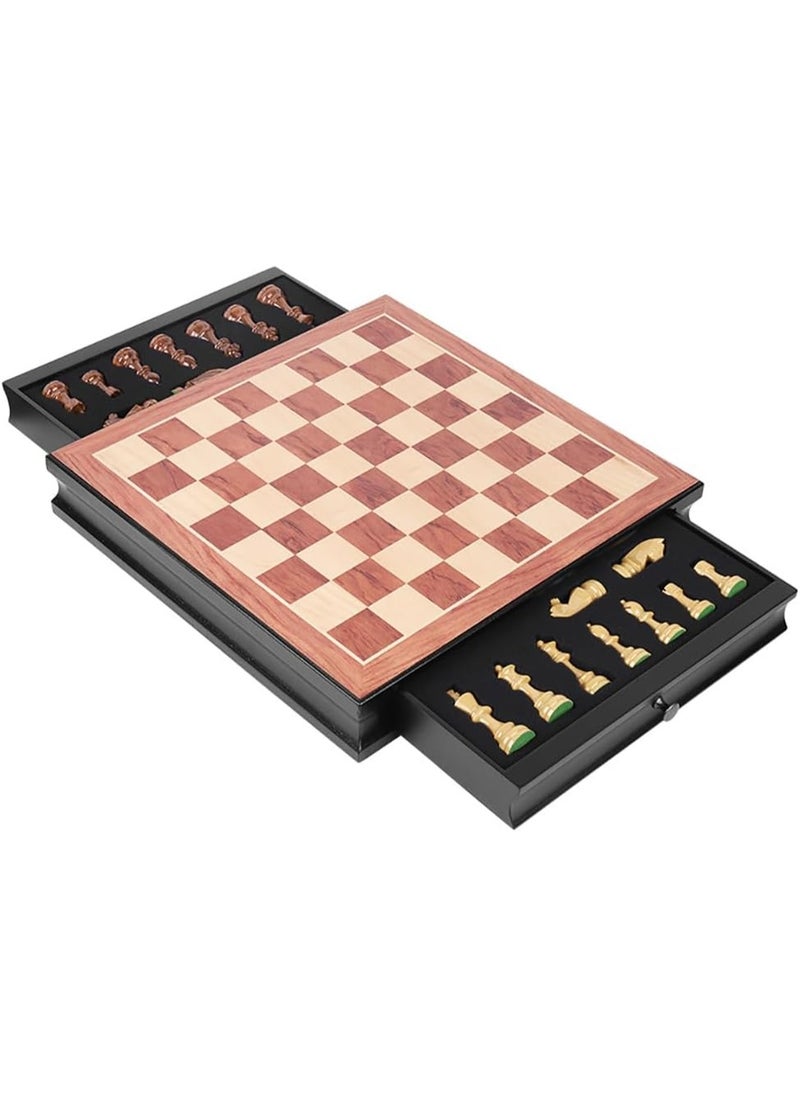 Wooden Chess Board Game Set with Storage Drawers, Premium Traditional Educational Toy for Adults & Kids Gift (Size, 45x45cm) Black/Brown