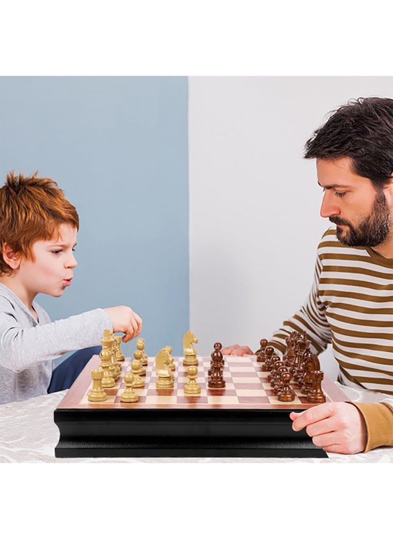 Wooden Chess Board Game Set with Storage Drawers, Premium Traditional Educational Toy for Adults & Kids Gift (Size, 45x45cm) Black/Brown