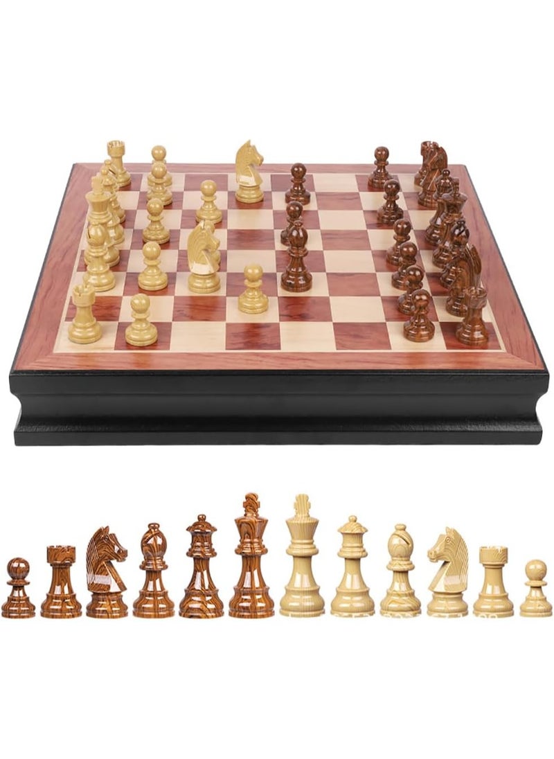 Wooden Chess Board Game Set with Storage Drawers, Premium Traditional Educational Toy for Adults & Kids Gift (Size, 45x45cm) Black/Brown