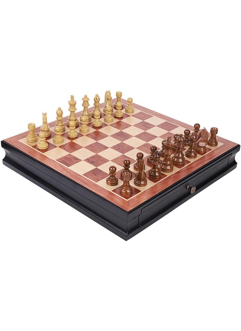 Wooden Chess Board Game Set with Storage Drawers, Premium Traditional Educational Toy for Adults & Kids Gift (Size, 45x45cm) Black/Brown