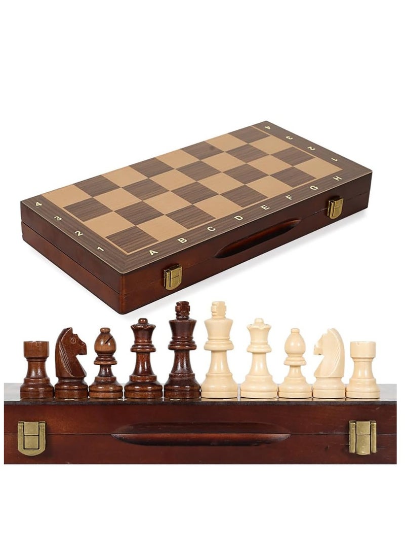 Magnetic Wooden Chess Board Game Set 15 Inches, Handmade Premium Folding Travel Traditional Educational Toy for Adults & Kids Gift (Brown)