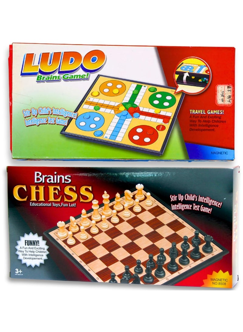 2pcs Brain Chess & Ludo Board Game Set – Non-Magnetic Chess Set with Foldable Chess Board – Portable Folding Ludo and Chess Game for Kids & Adults – Travel-Friendly, Non-Magnetic Game Boards