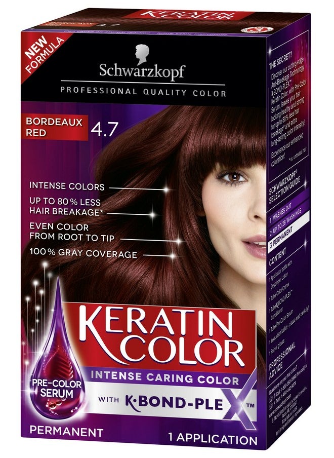 Schwarzkopf Keratin Color Anti-Age Hair Color Cream, 4.7 Bordeaux Red (Packaging May Vary)