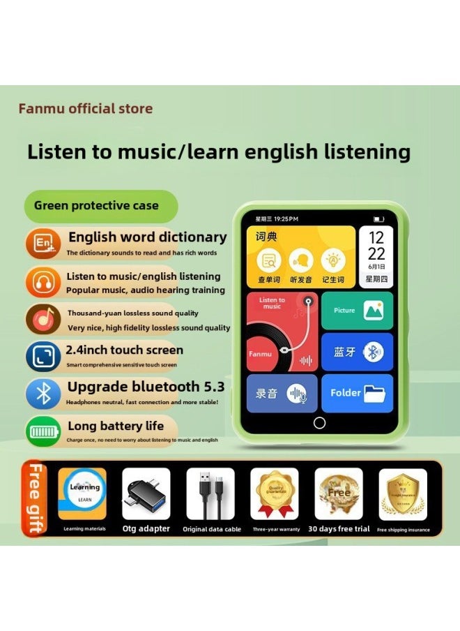 Fanmu Mp3 Walkman Student Edition Mp4 Senior High School Student English Listening Music Player Bluetooth Listening Music-Body Color:[black Protective Case] 2.4 Hd Screen-english Dictionary#Learning Edition-Memory Capacity:32gb [body Capacity] - Official Standard Configuration: Host + Otg + Free Protective Case + Rechargeable