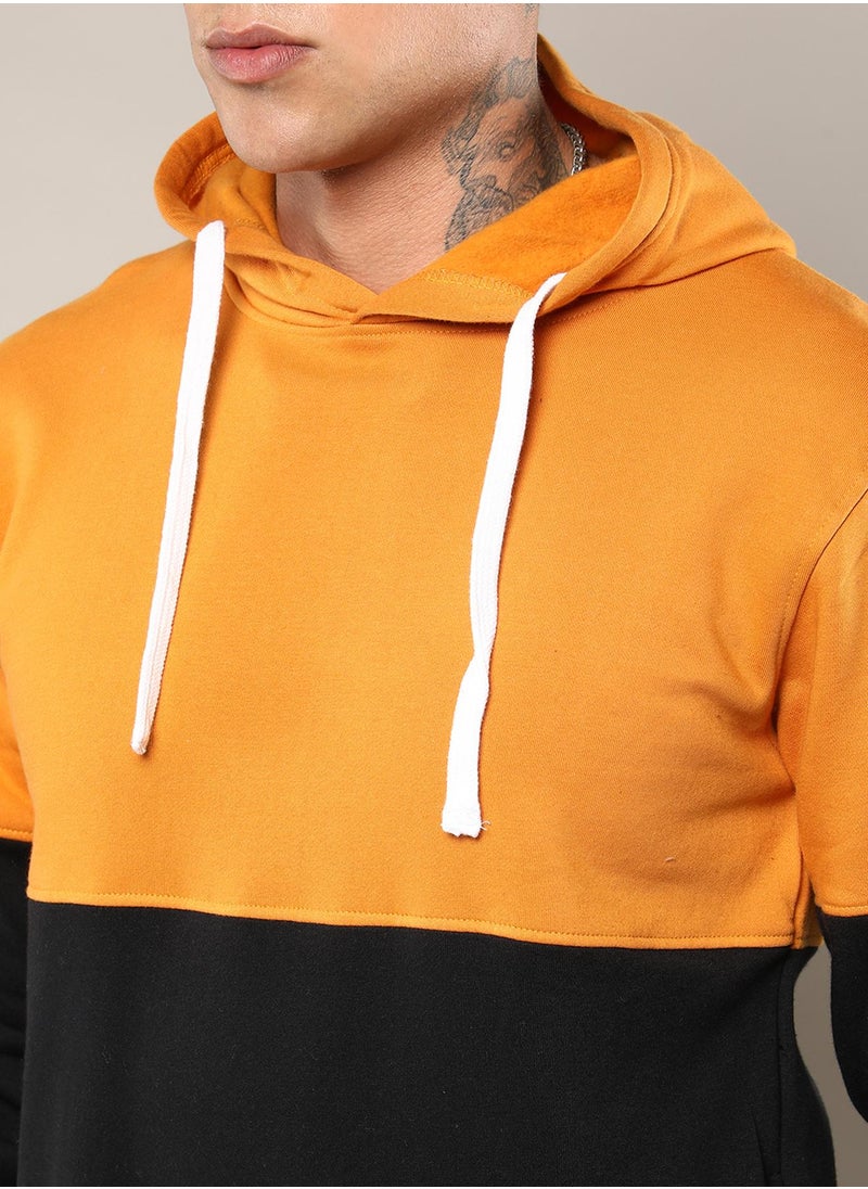 Men's Mustard Yellow & Onyx Black Contrast Panel Hoodie