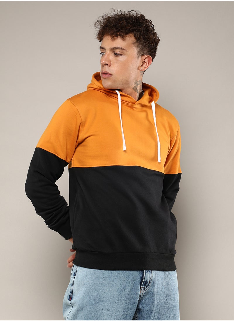 Men's Mustard Yellow & Onyx Black Contrast Panel Hoodie